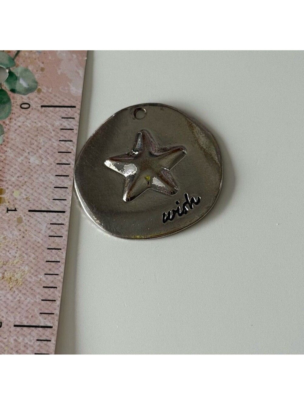 Silver Tone Star Wish Pendant Engraved Charm Necklace Dainty - Picture 2 of 4